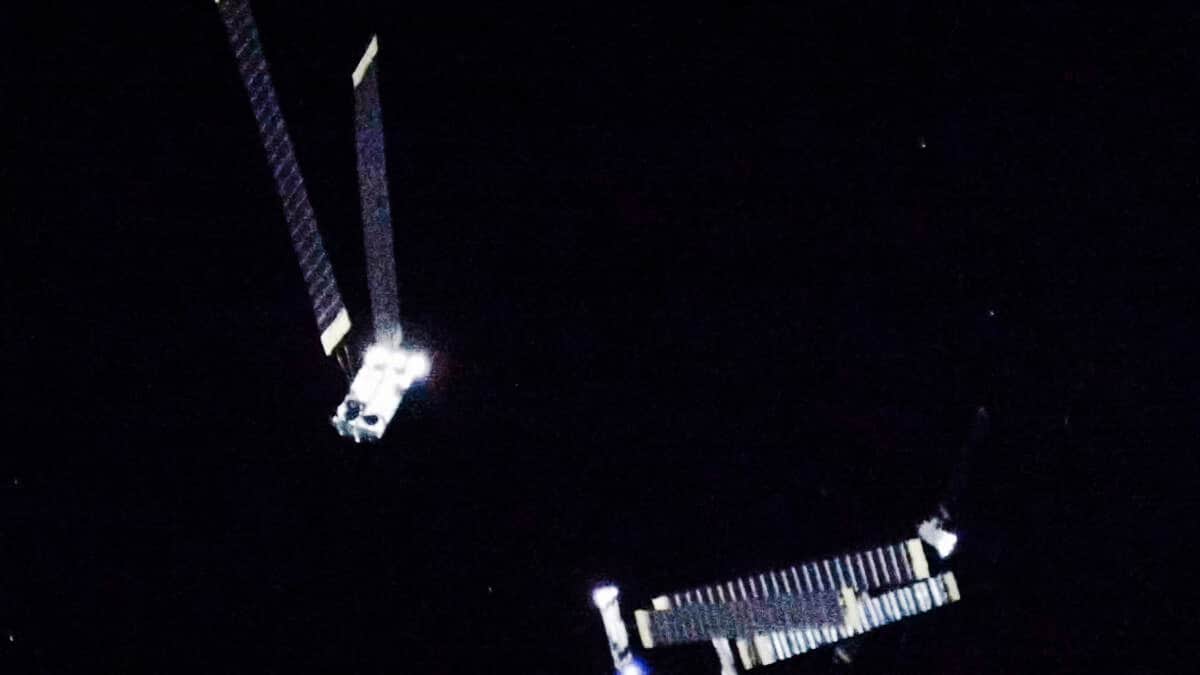SpaceX Starship spacecraft and satellite photographed from space
