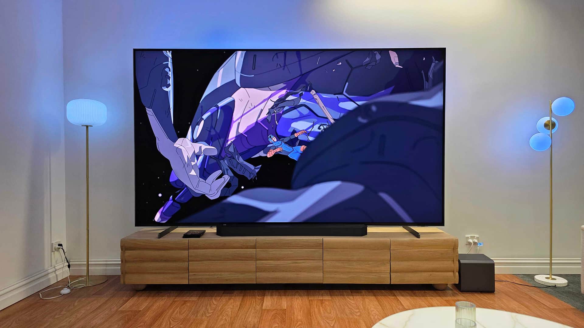 Samsung's MR95F Micro RGB TV in a living room setting — Image credit: Tom's Guide