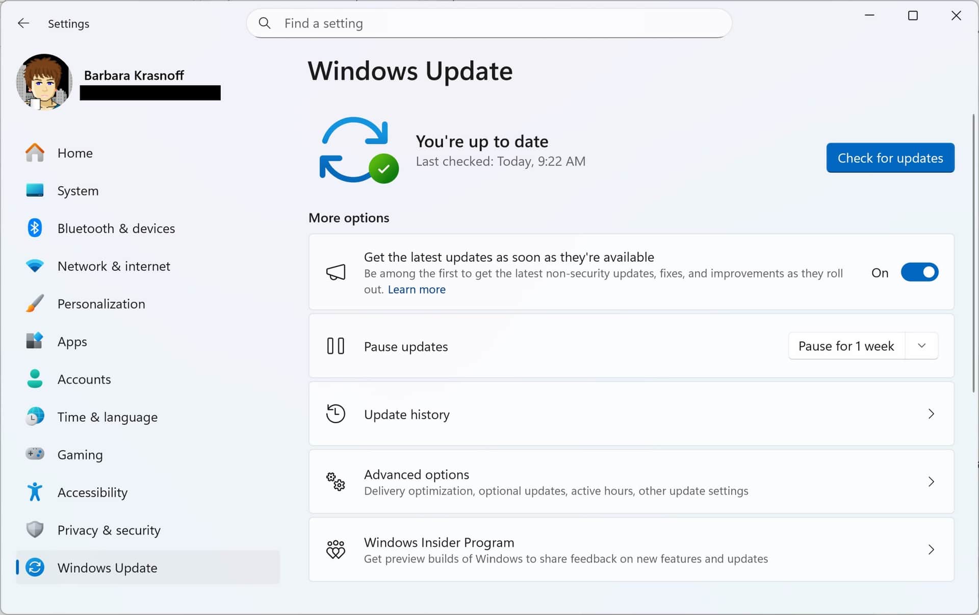 Windows update page