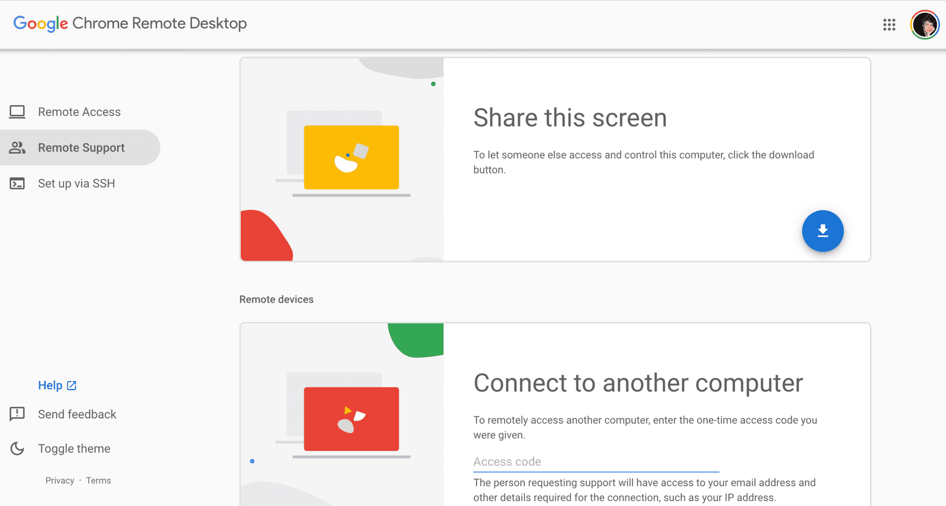 The Google Chrome Remote Desktop page