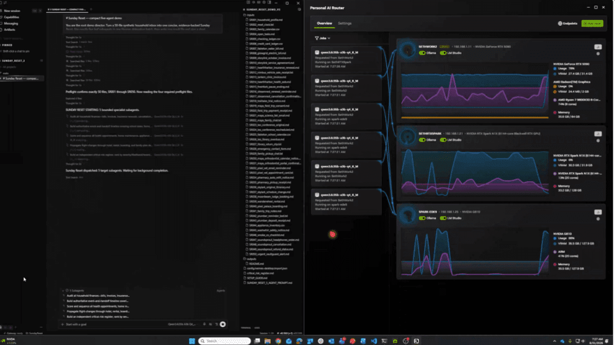 Nvidia RTX PAIR 15 — RTX PAIR in action, routing AI agents and subagents to various GPUs across a connected network.