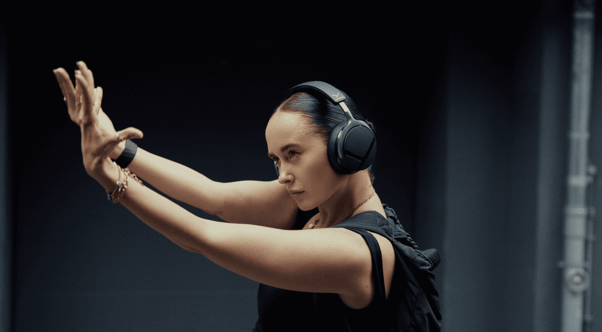 Beyerdynamic Aventho Y headphones worn by a dancer in movement — Image credit: Beyerdynamic