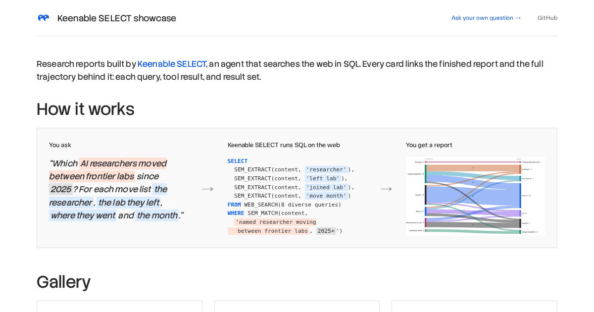 Keenable turns live web research into SQL queries