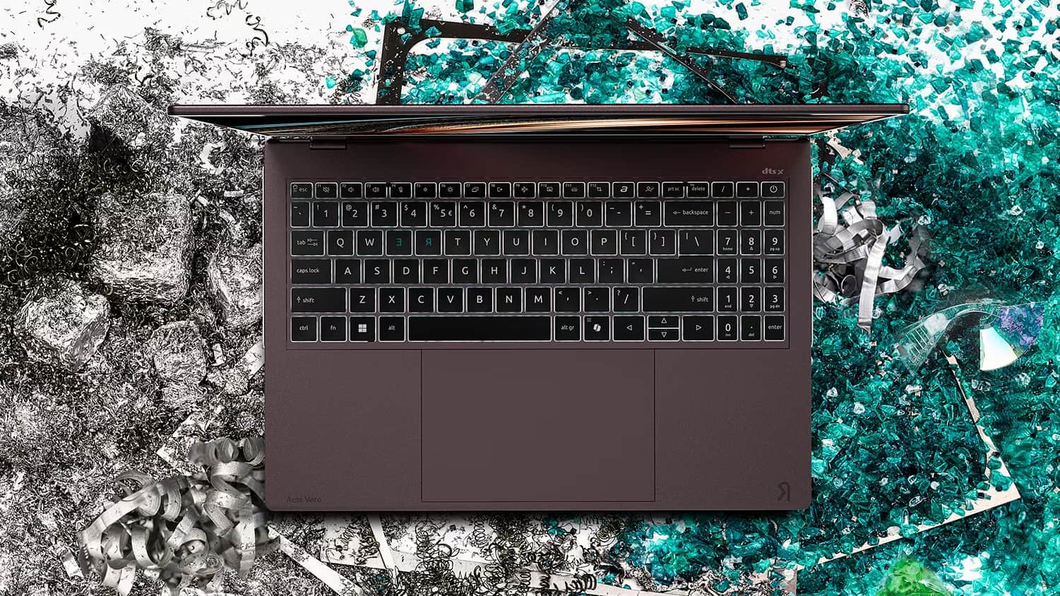 Acer Vero 16 laptop top-down view of keyboard — Image credit: Acer