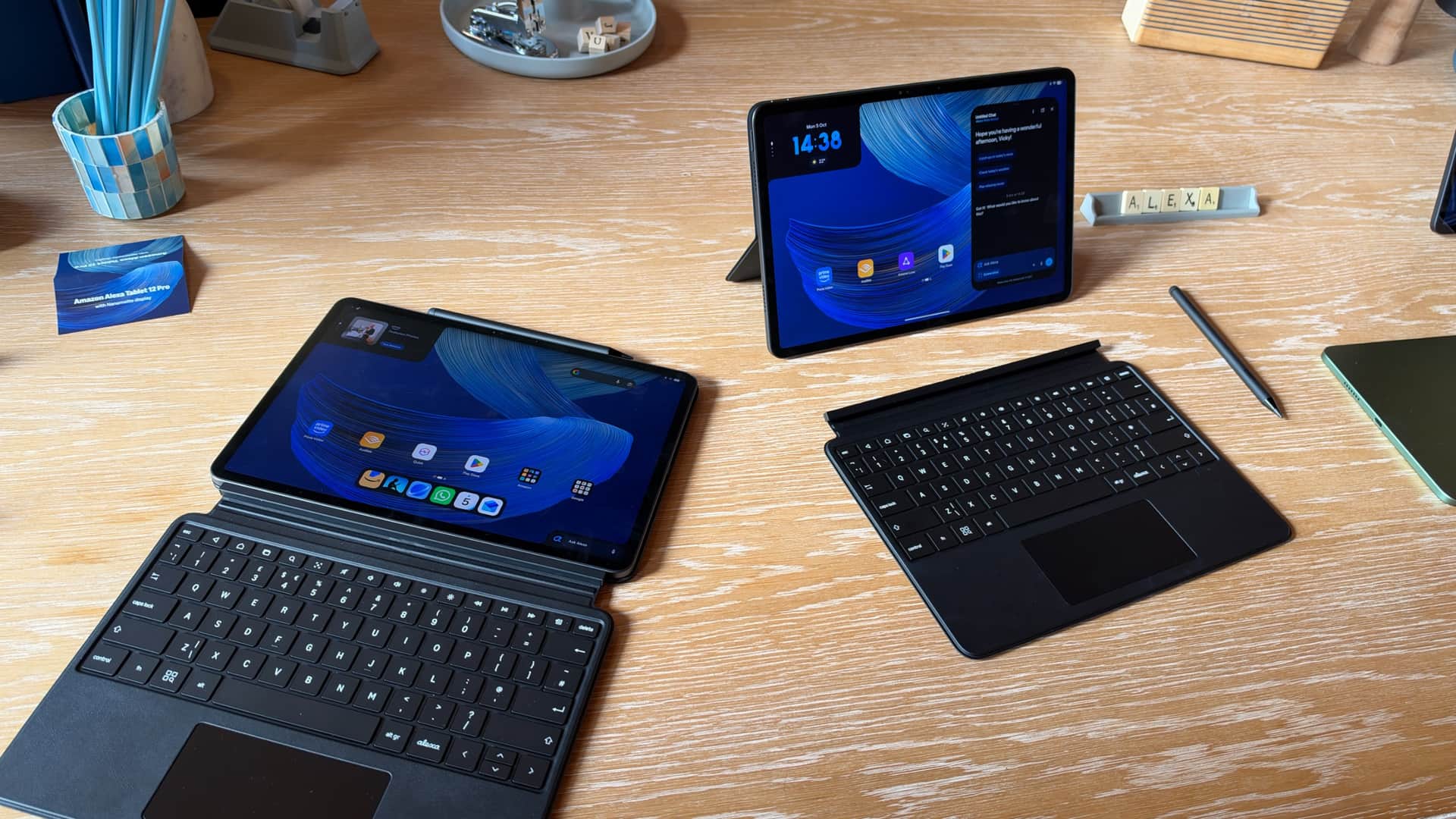 The Amazon Alexa Tablet 12 Pro resting on a table — The Alexa Tablet comes in three sizes: 12, 11, and 8.7 inches. Image credit: Future