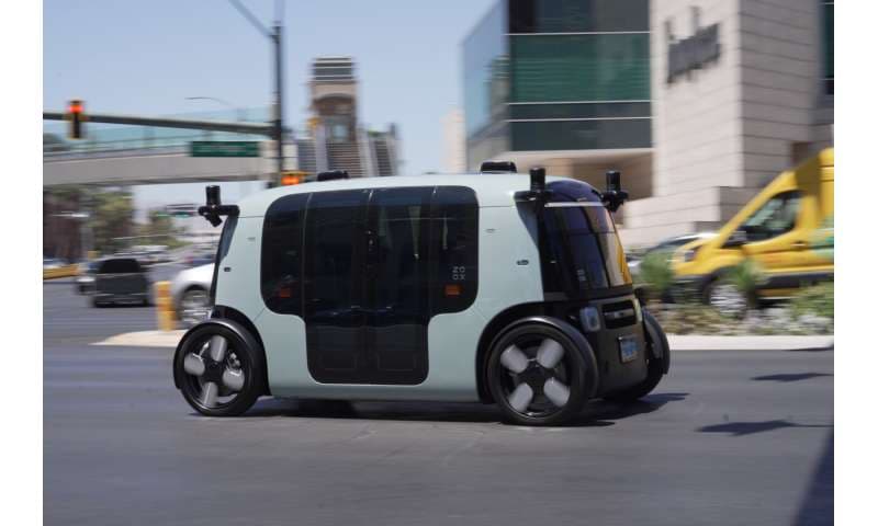 A Zoox taxi with no steering wheel drives down the Las Vegas strip on Thursday, July 30, 2026 Credit: AP photo/Ty ONeil