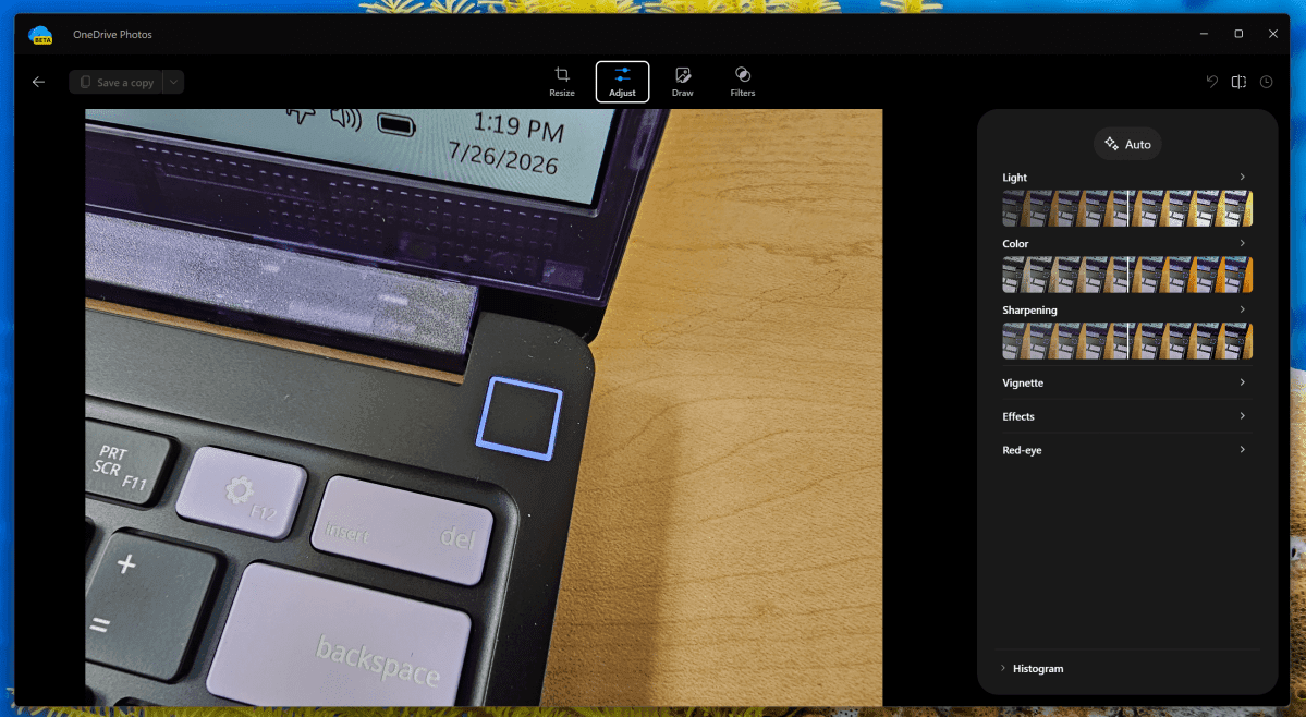 OneDrive Photos photo editing