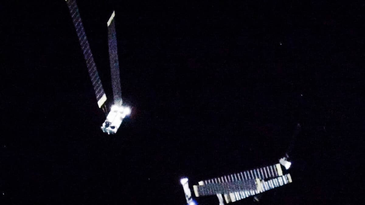SpaceX Starship spacecraft and satellite photographed from space