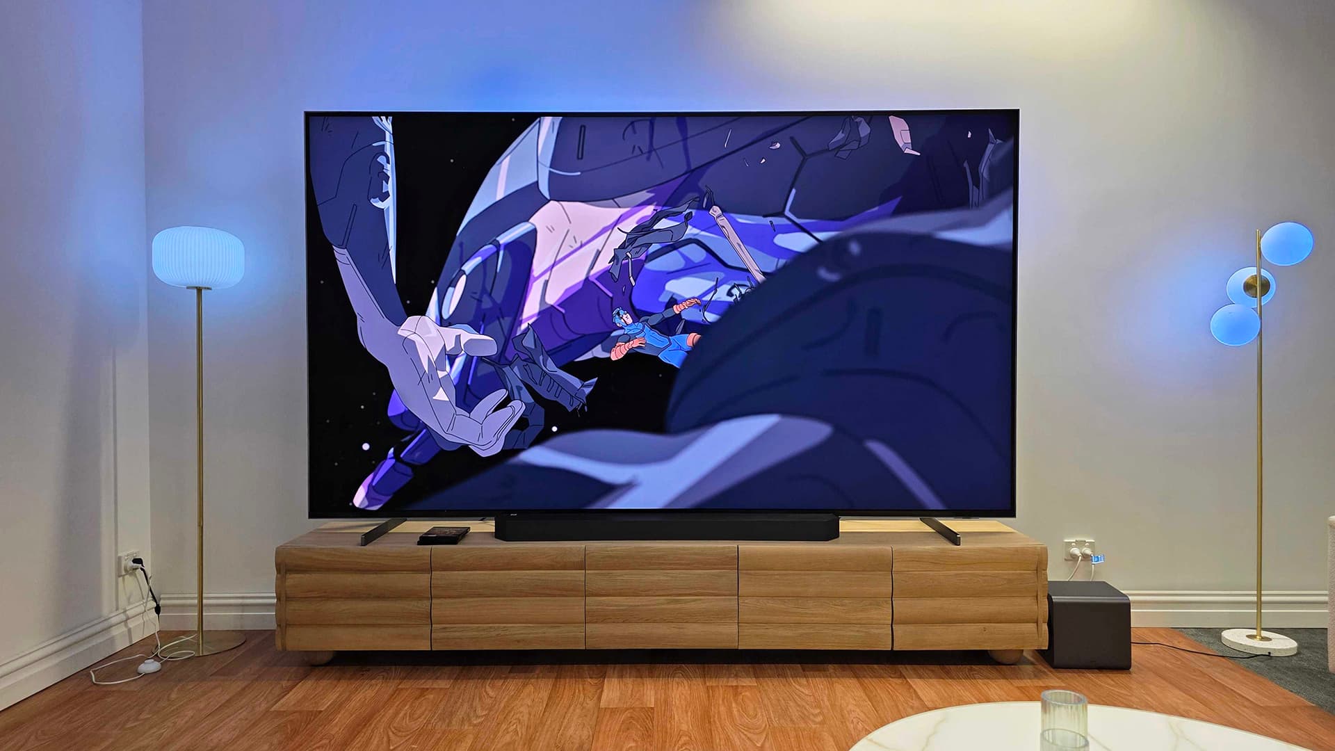 Samsung's MR95F Micro RGB TV in a living room setting — Image credit: Tom's Guide