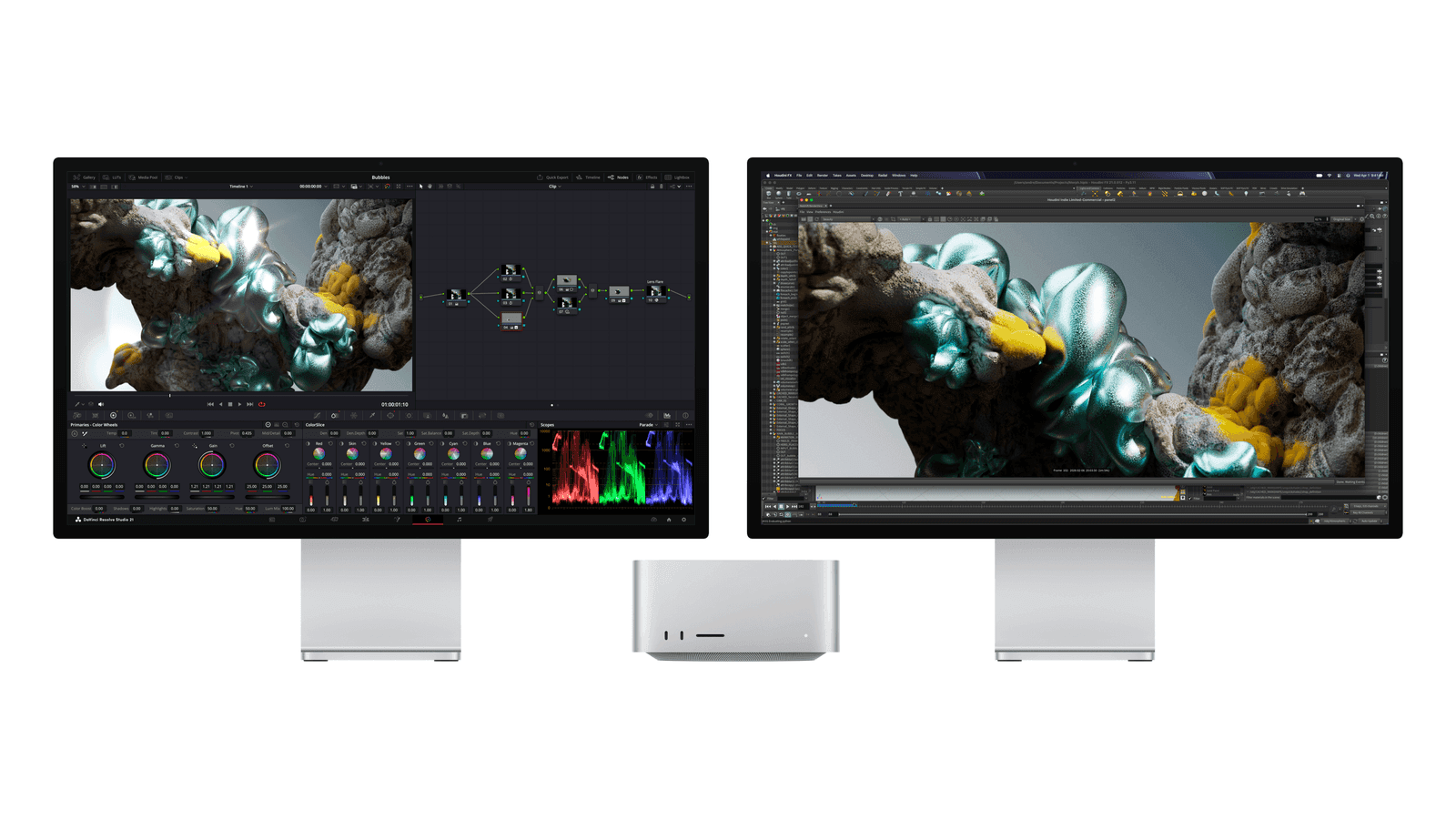 Apple Mac Studio running DaVinci Resolve Studio, Houdini and Maxon Redshift, courtesy of Apple
