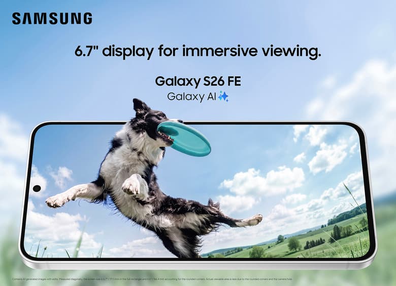 Galaxy S26 FE displays shown in Samsung media images.
