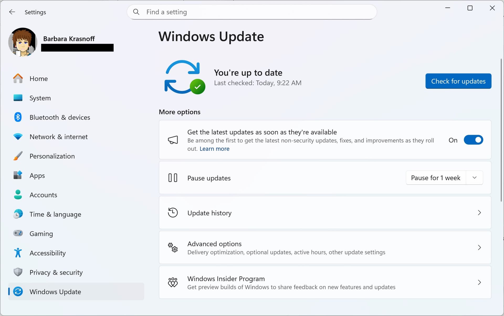 Windows update page