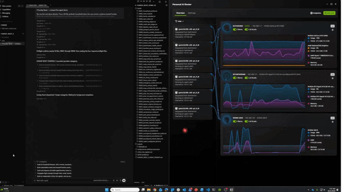 Nvidia RTX PAIR 15 — RTX PAIR in action, routing AI agents and subagents to various GPUs across a connected network.