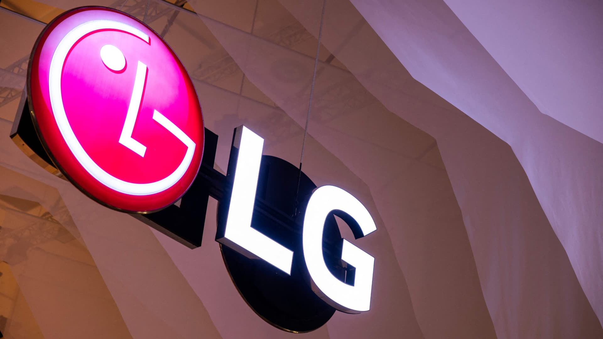 The LG logo on a wall at the IFA trade show — Image credit: Getty Images / Odd Andersen
